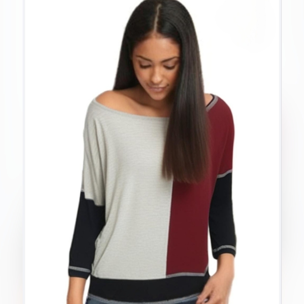 August Silk Gray Color Block Top